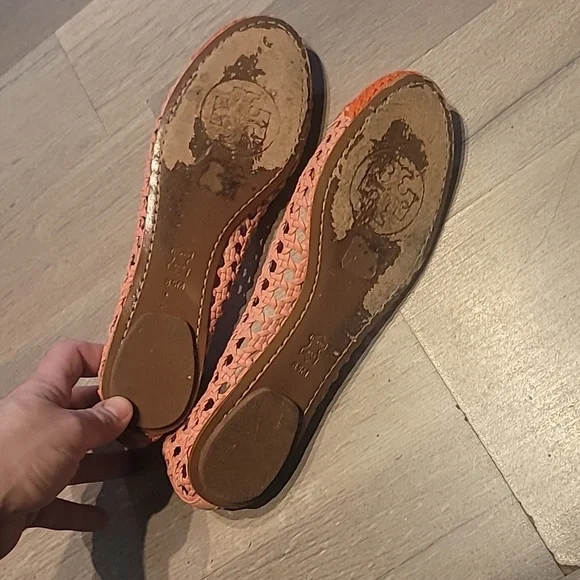 Tory Burch Carlyle Leather Woven Bow Ballet Flats in Coral Size 8.5 Women - Picture 5 of 8